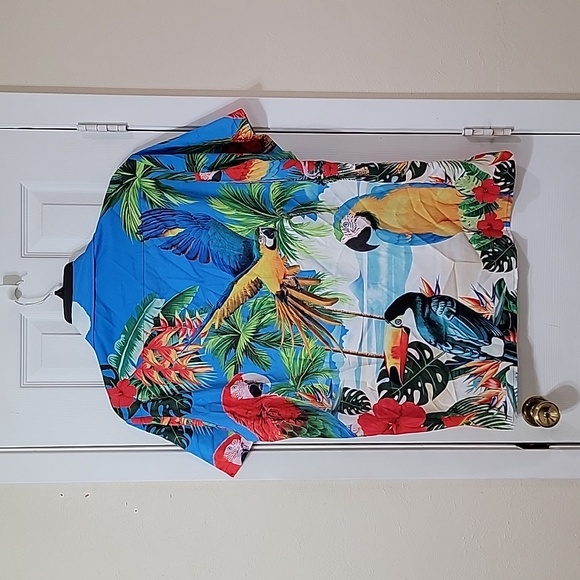Men's Hawaiian Button-Up Shirt Short Sleeve Printed Parrot - Picture 2 of 3